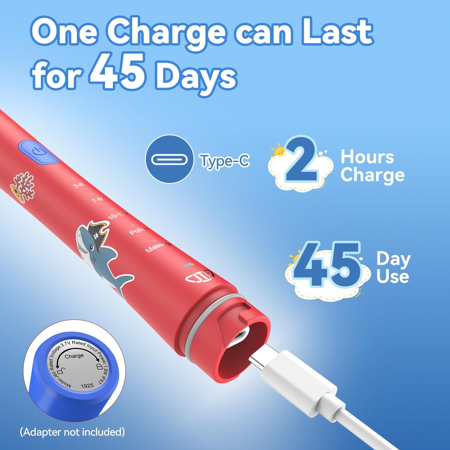 Thumbnail 6 de JTF Kids Electric Toothbrush (3–6–12) with 4 Brush Heads, 5 Modes, Timer & IPX7