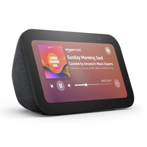 Detalle de Echo Show 5 (Newest gen) Charcoal – Smart display with Alexa, clock and clearer sound