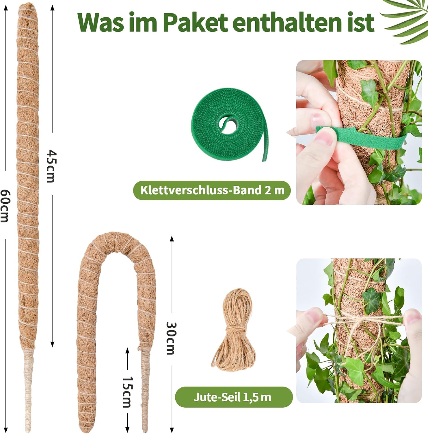 Detalle de Moosstab Monstera von SproutMaven – 2 × 60 cm biegsamer Kokosstab mit Zubehör