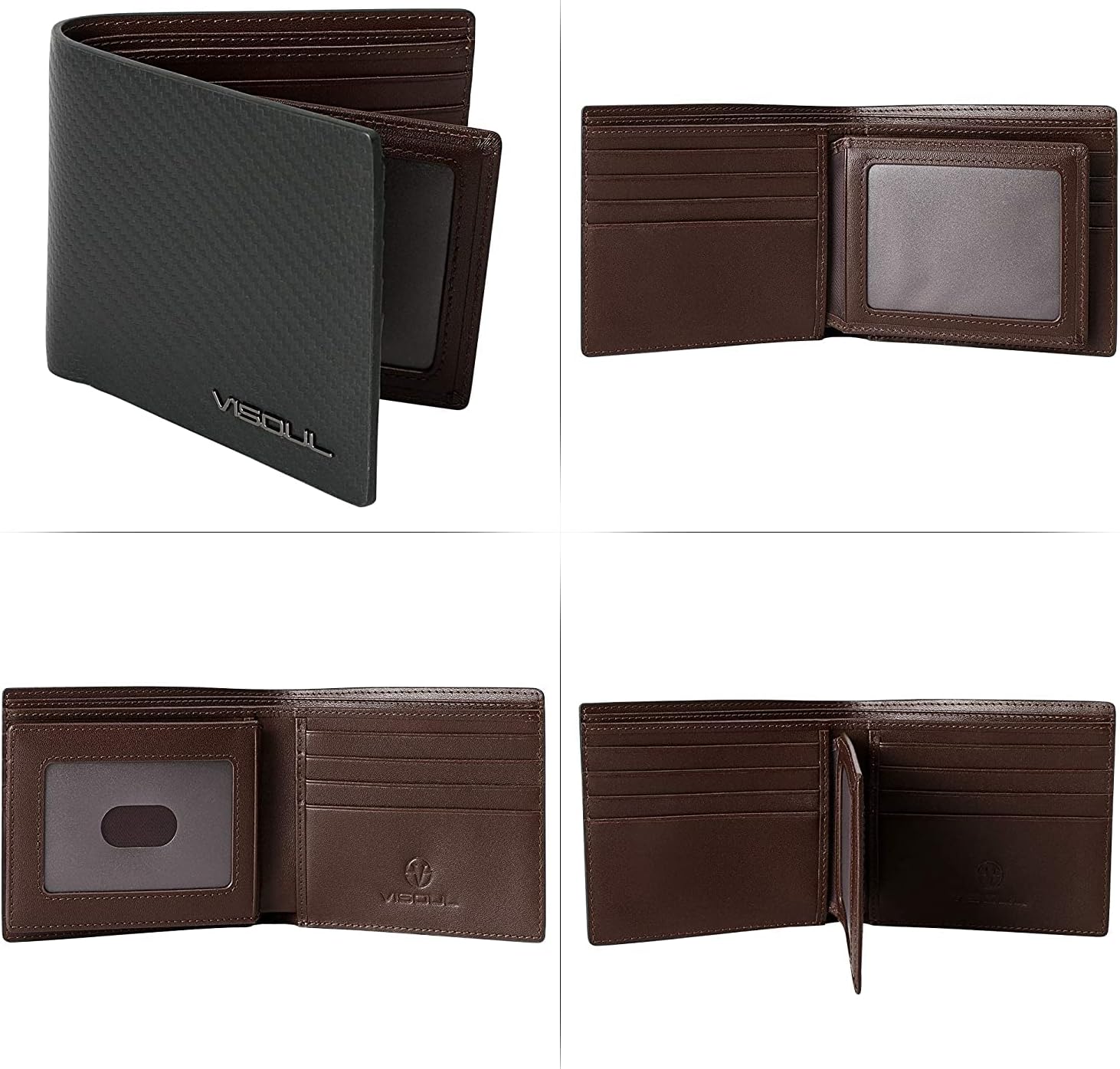 Detalle 2 de VISOUL Leder Geldbörse Herren mit ID Fenster & RFID-Schutz – Echtleder Portemonnaie, 12 Fächer, 9x11x1,5 cm