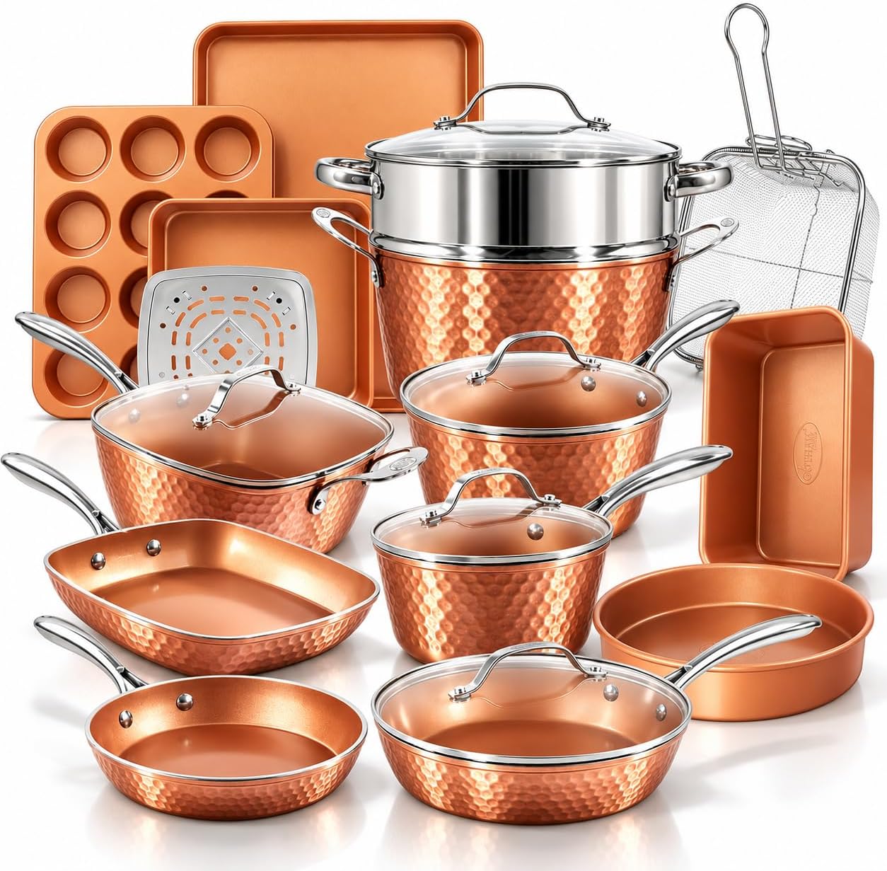 Gotham Steel Hammered 20 Pc Ceramic Cookware Set