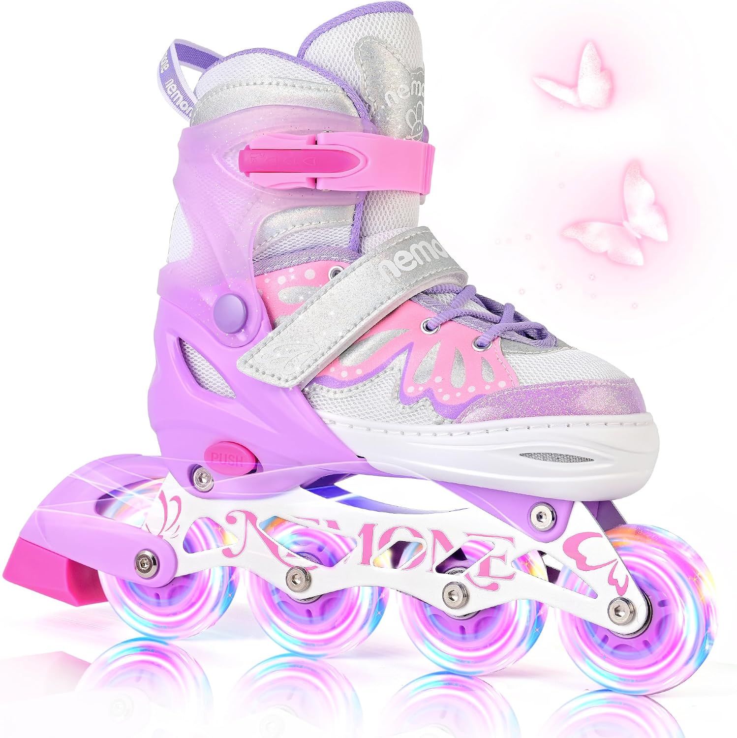 Detalle de NEMONE Girls Adjustable Inline Skates with Light-Up Wheels for Kids