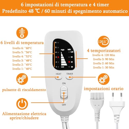 Detalle de Letitwell Termoforo Elettrico 30×60 cm: caldo morbido per schiena, collo, spalle e addome