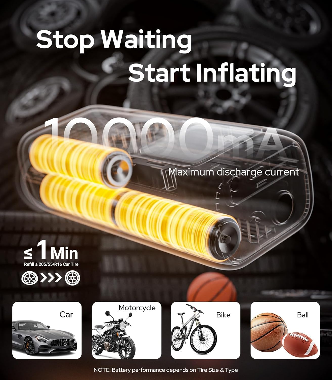 Thumbnail 2 de WarWolf 160PSI Portable Tire Inflator (Dual 12V DC) with Pressure Gauge, LED Light & Auto Shut-Off