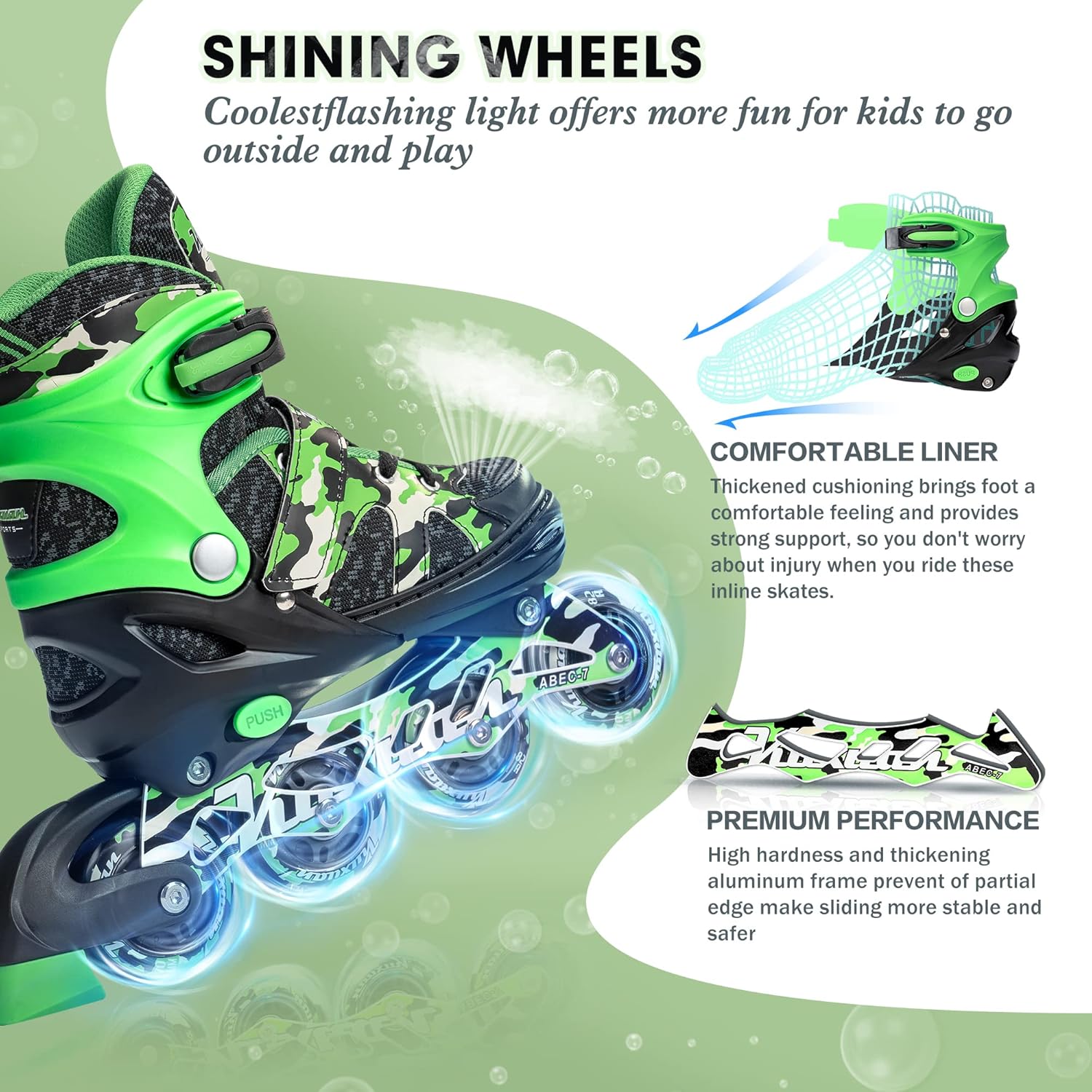 Thumbnail 2 de Kuxuan Boys Adjustable Inline Skates with Light-Up Wheels (Adjustable for 4 Sizes)
