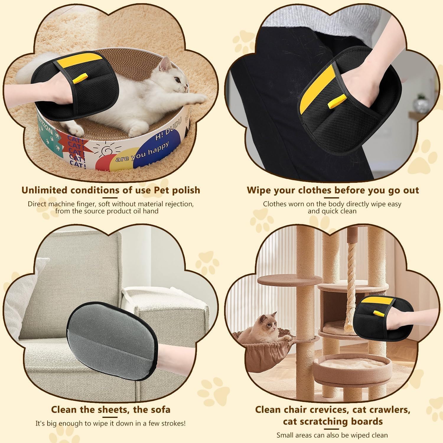 Detalle 2 de SKELUOZIEU 2er Fellmagnet-Handschuhe für Katzen & Hunde – doppelseitig, anti-statisch, wiederverwendbar