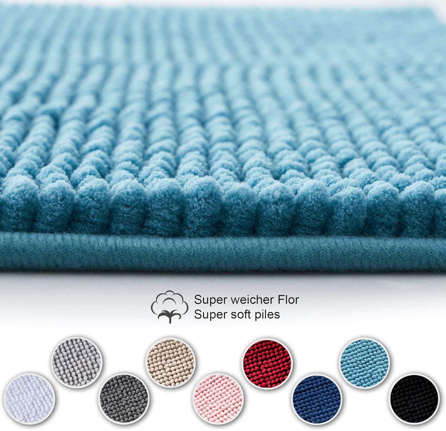 Thumbnail 3 de Decomira Badematte rutschfest – Chenille Badteppich 70x120 cm, Petrol Türkis