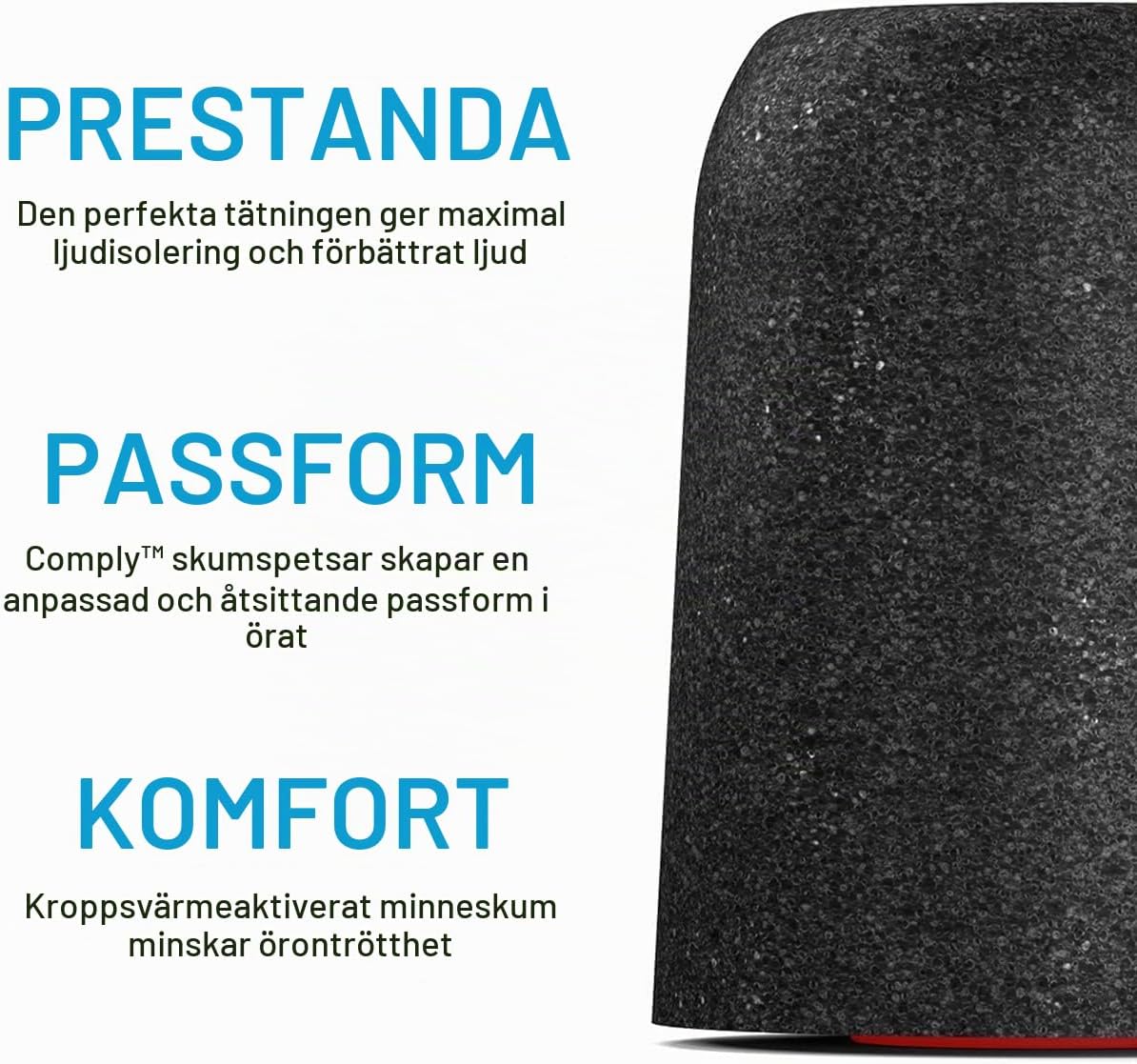 Detalle 2 de COMPLY P-serien örontoppar i minnesskum, svart, S/M/L, 3 par