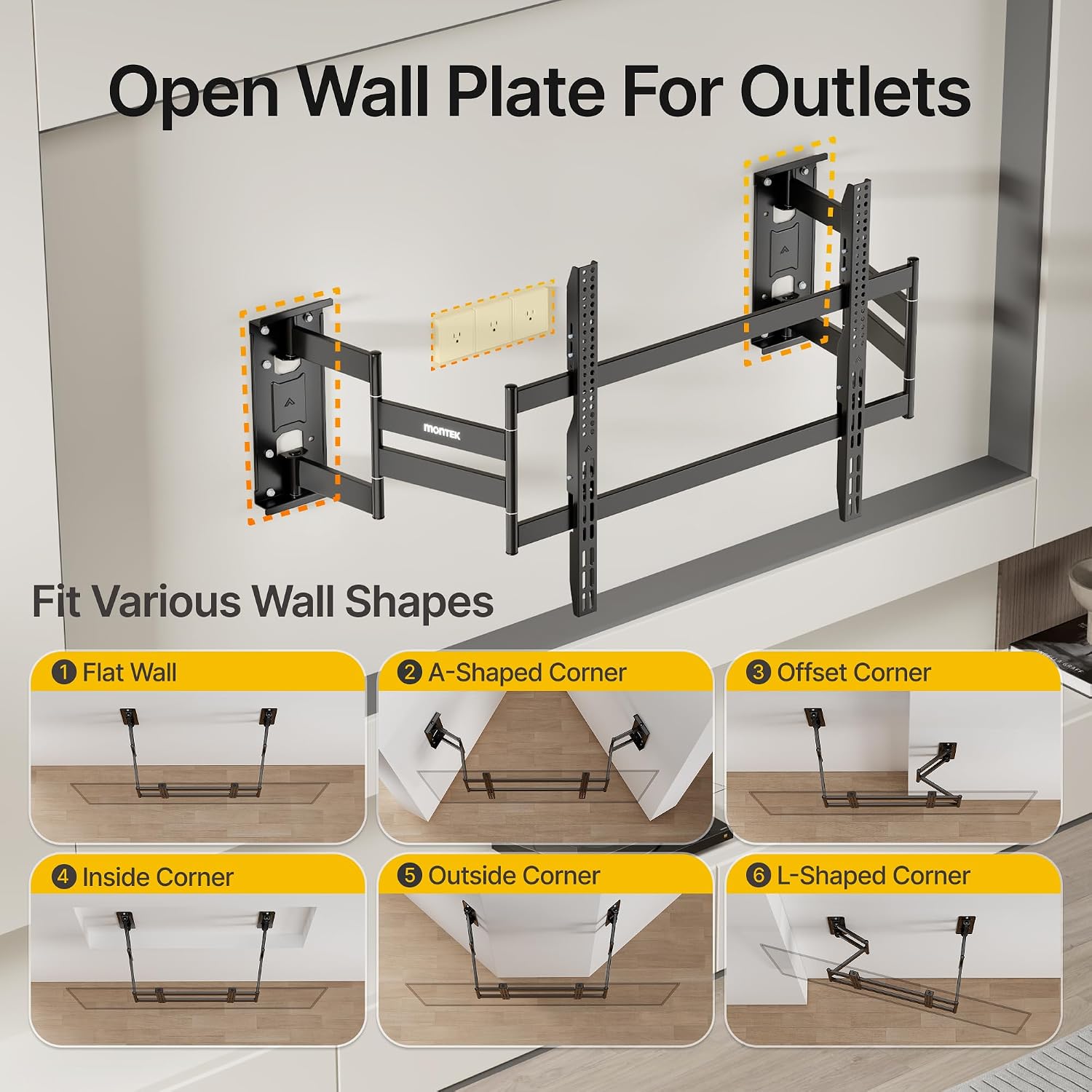 Detalle de monTEK Heavy Duty Corner TV Wall Mount for 65–100-Inch TVs with 19.3" Dual Arm