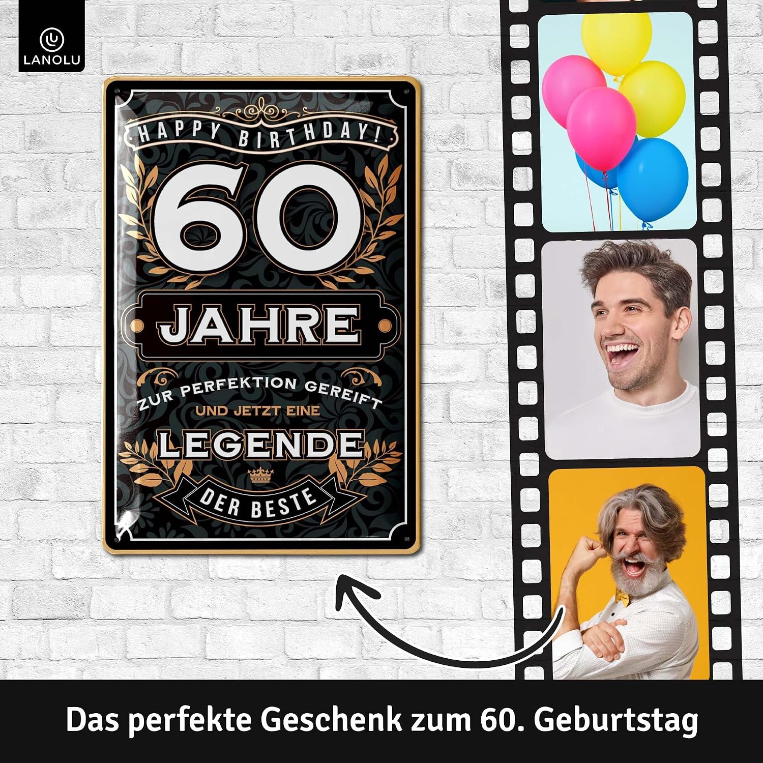 Detalle 2 de LANOLU Blechschild „60 Jahre Legende“ – Deko zum 60. Geburtstag, 20 x 30 cm