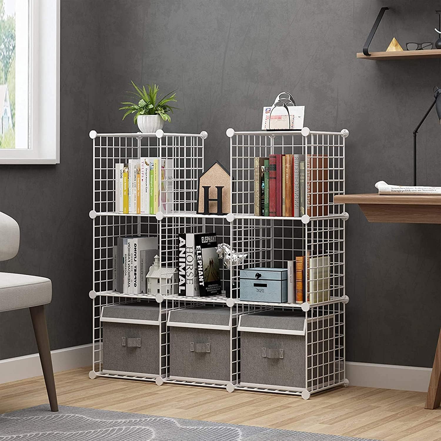 Thumbnail 1 de C&AHOME 9-Cube Wire Storage Organizer, White Metal Modular Shelf