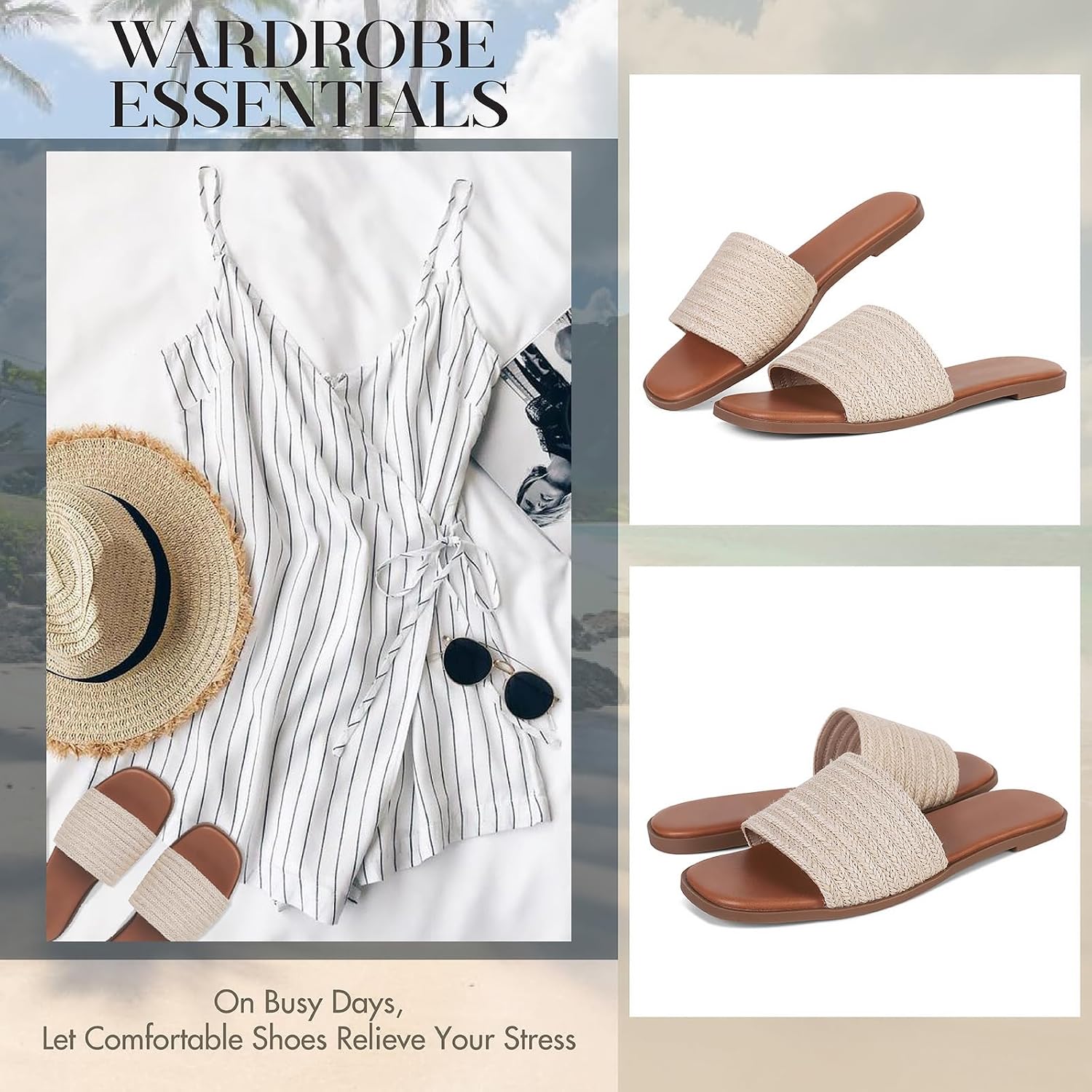 Detalle de Tscoyuki Slides Sandals for Women — Basic Slip-On Flat Sandals with Open Toe