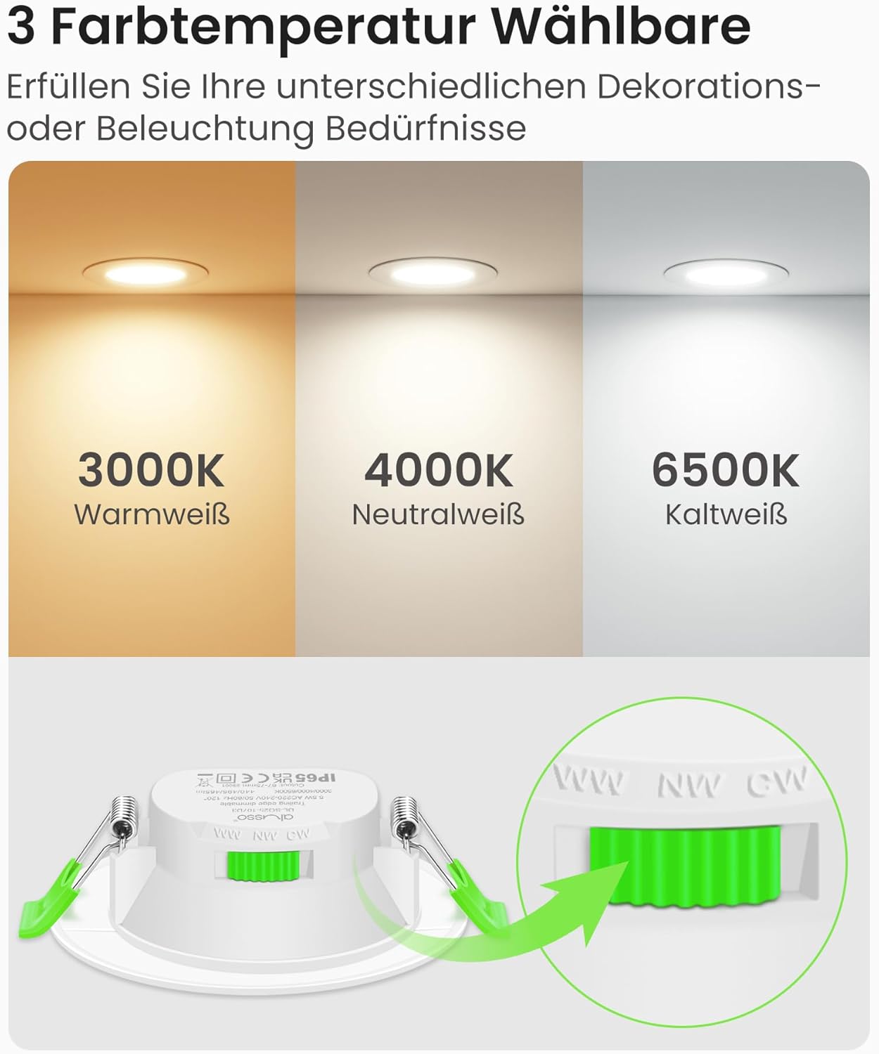 Thumbnail 3 de ALUSSO LED Einbaustrahler 230V Dimmbar Flach 68 mm, IP65 7W im 6er Set – Weiß