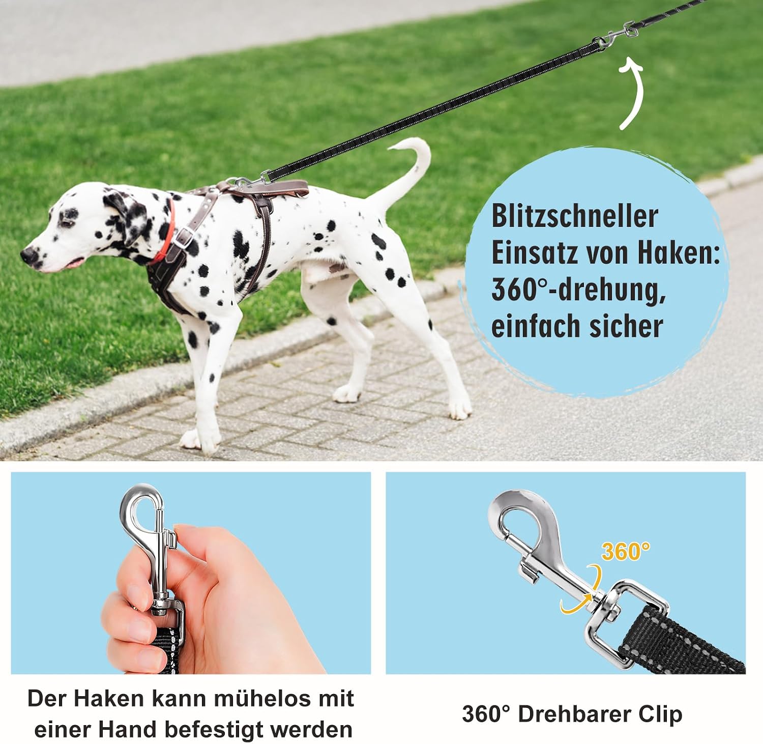 Thumbnail 3 de Aystkniet Schleppleine 30M für Hunde – elastische Bungee-Leine mit abnehmbarem Segment, gepolsterter Griff und reflektierenden Nähten