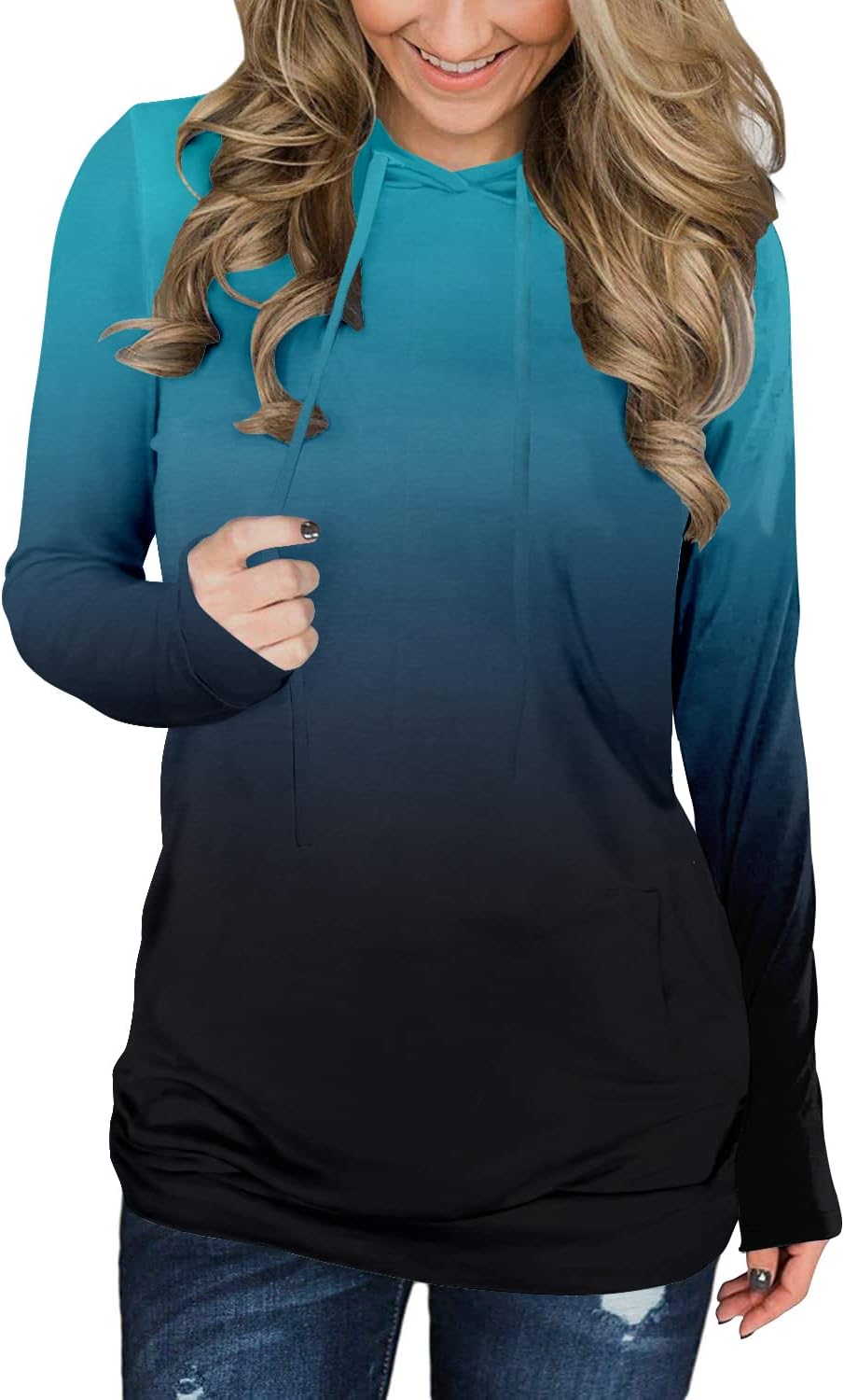 Detalle de Noabat Women's Long-Sleeve Hooded Sweatshirt with Drawstring