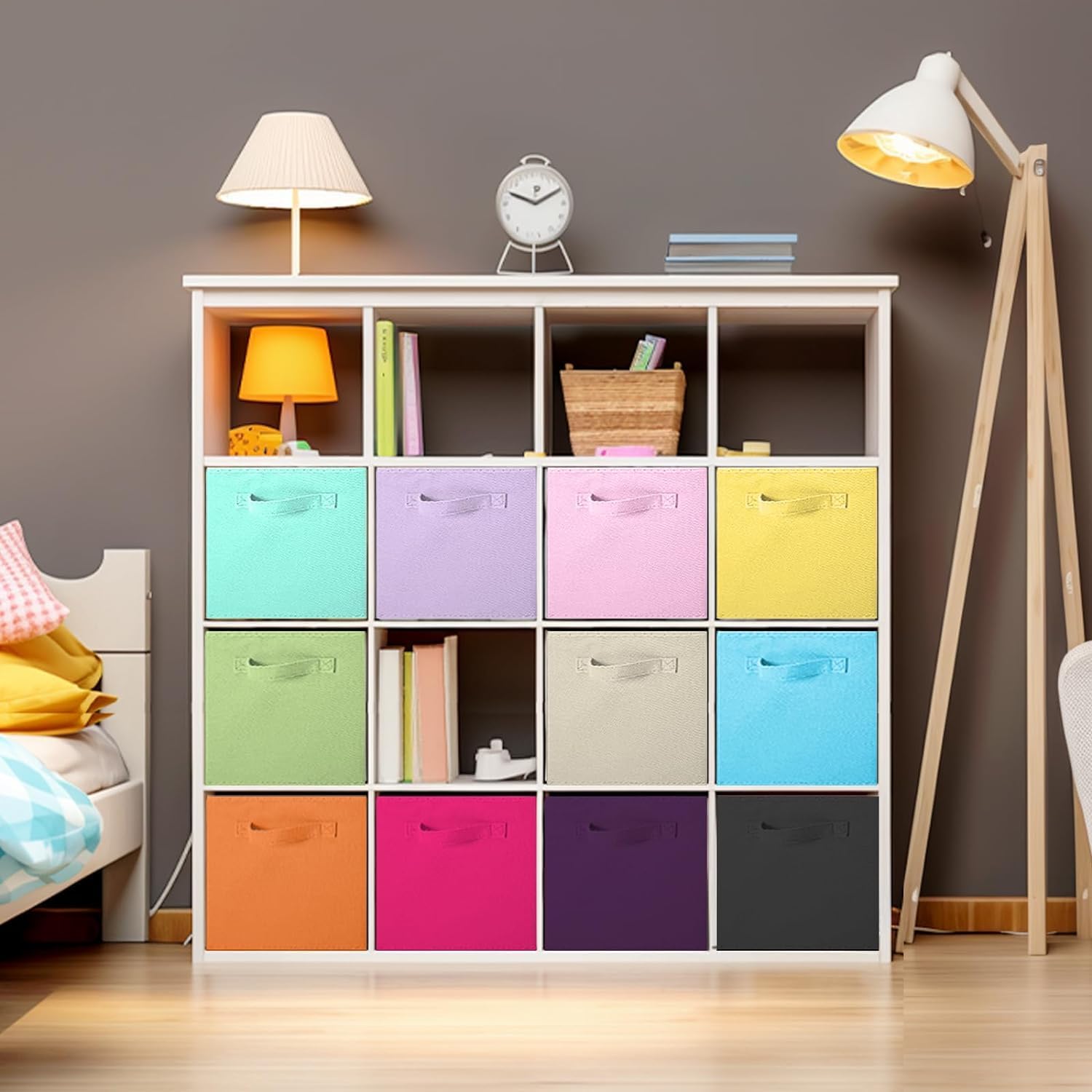 Detalle de powerking Aufbewahrungsbox-Set mit 6 faltbaren Würfeln aus Stoff (Regenbogenfarbe)