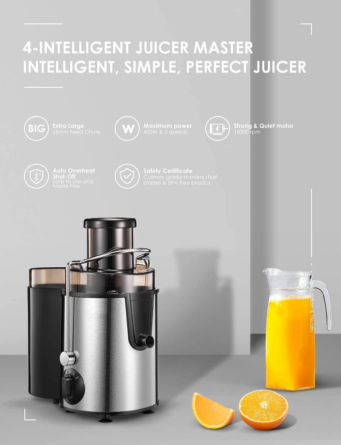 Detalle 1 de FOHERE Juicer 800W 3-Speed