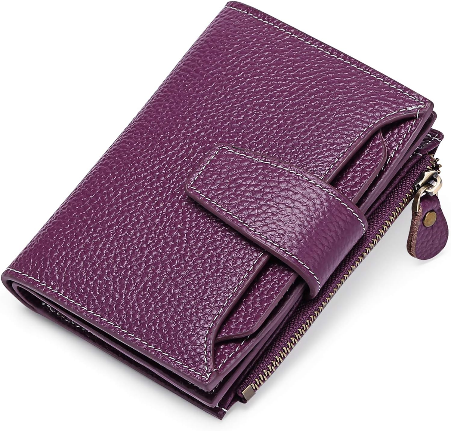 Detalle de SENDEFN Women's RFID Blocking Leather Small Compact Bi-fold Zipper Pocket Wallet Card Case Purse with ID Window