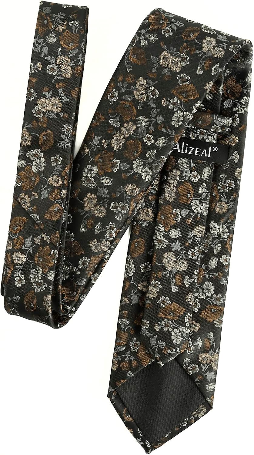 Detalle 2 de Alizeal Floral Tie with Pocket Square Set for Business and Wedding