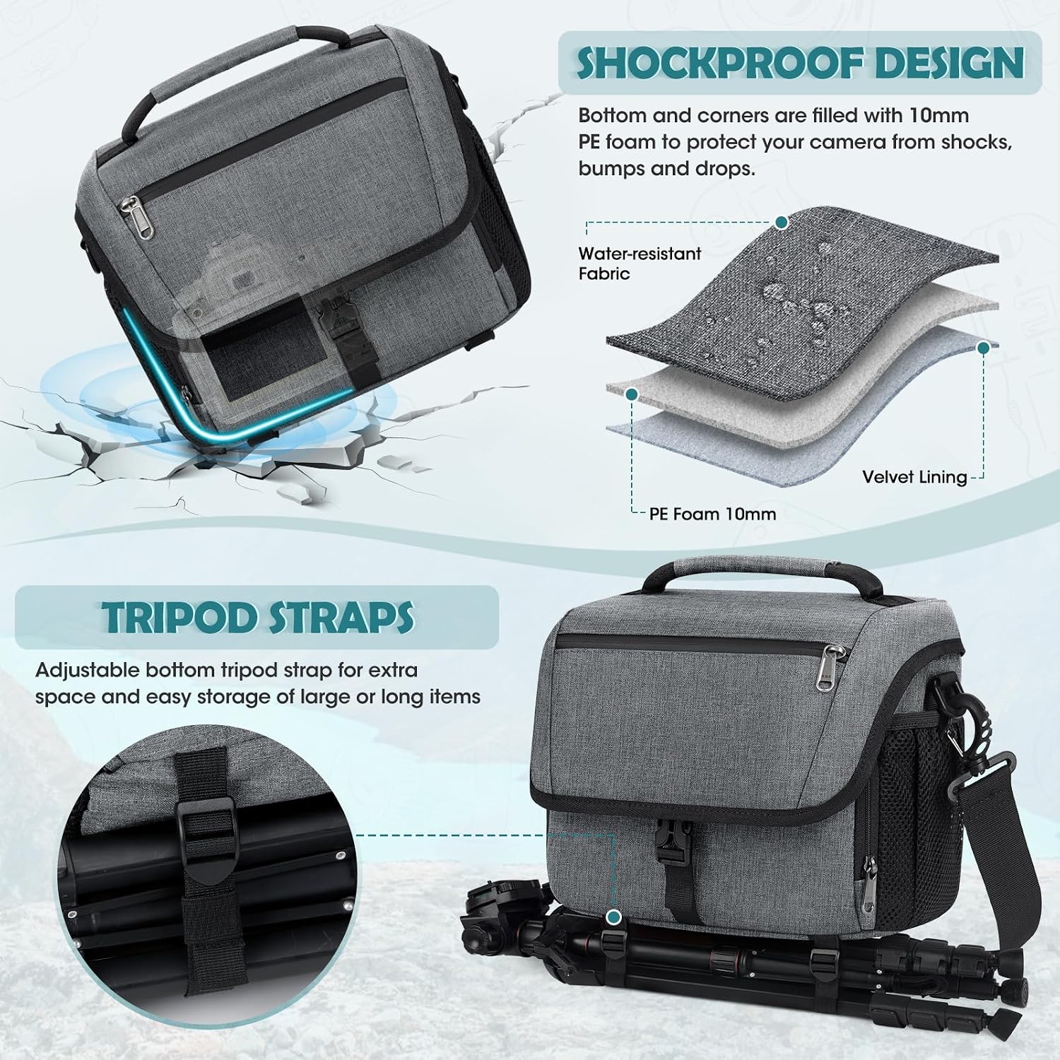 Detalle 2 de RAINSMORE Kameratasche DSLR große Schutztasche