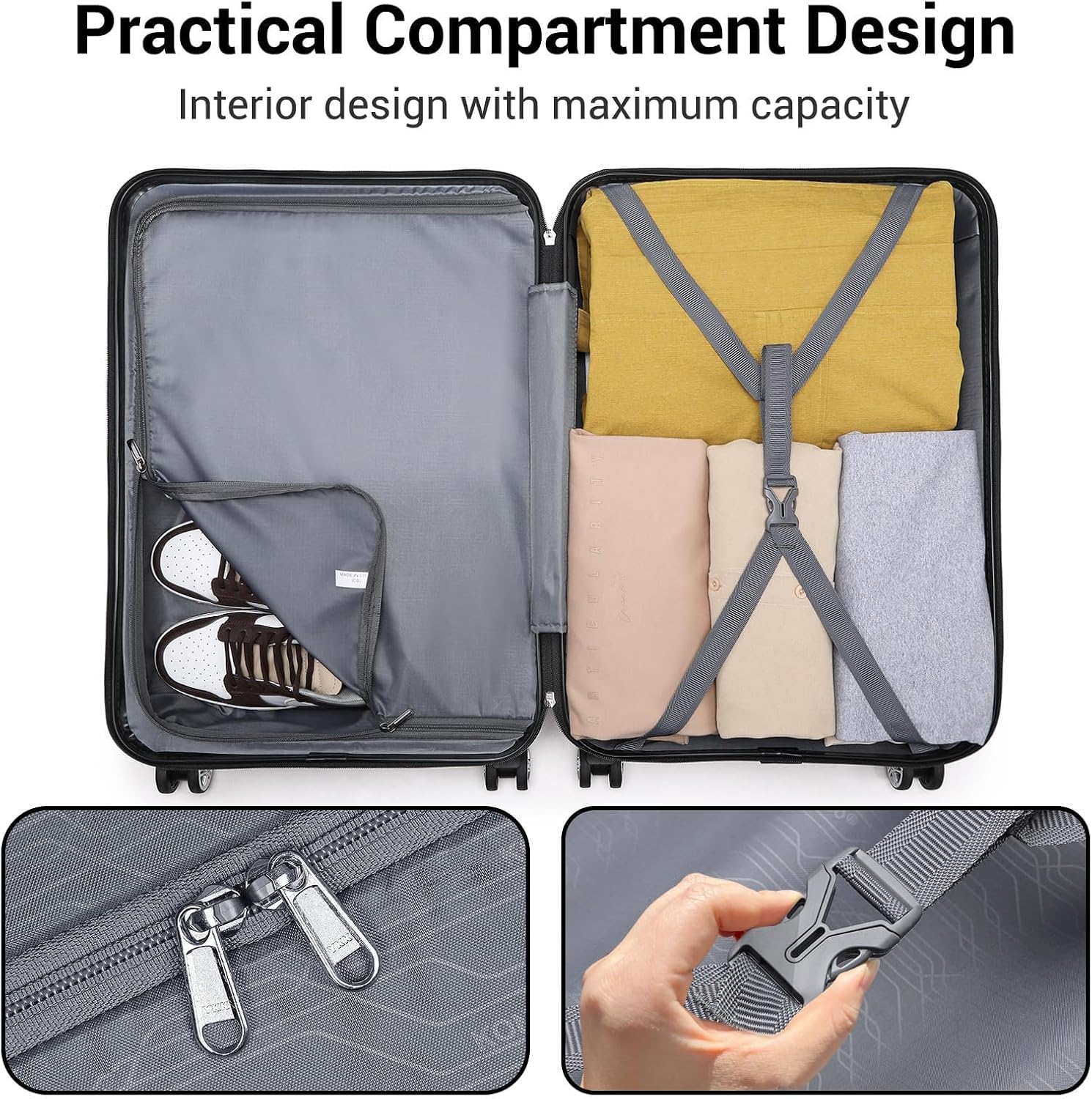 Thumbnail 6 de Kono Medium Suitcase 24 Inch: Lightweight ABS+PC Hard Shell, TSA Lock, 4 Wheel Spinner