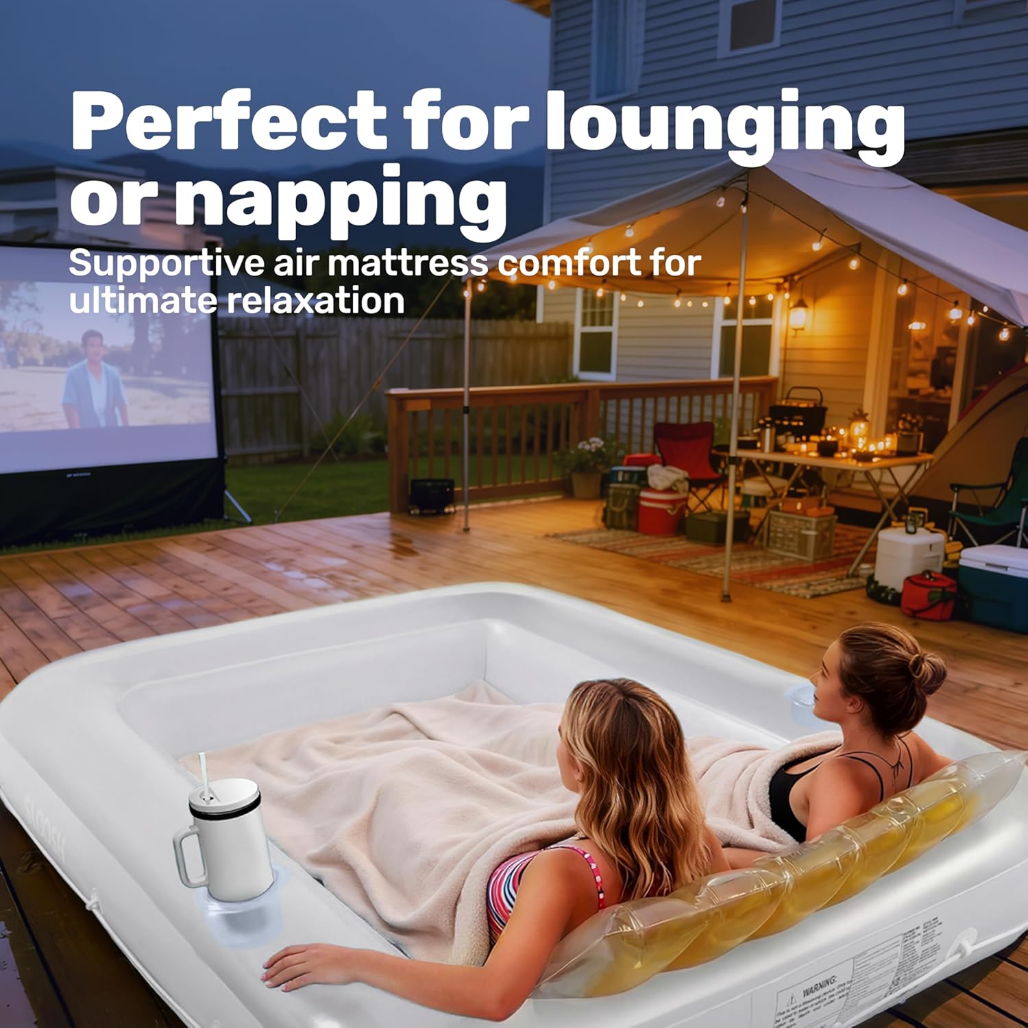 Thumbnail 6 de SLOOSH Inflatable Adult Tanning Pool Lounger with Pillow – XL 216 x 145 cm (85 x 57 in) in Gold/White