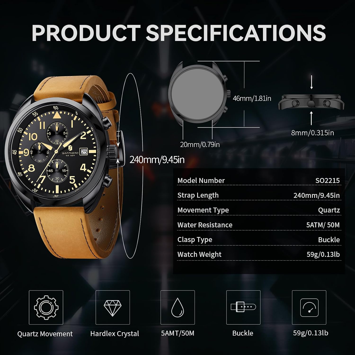 Thumbnail 4 de SAPPHERO Orologio da uomo al quarzo 24 cm