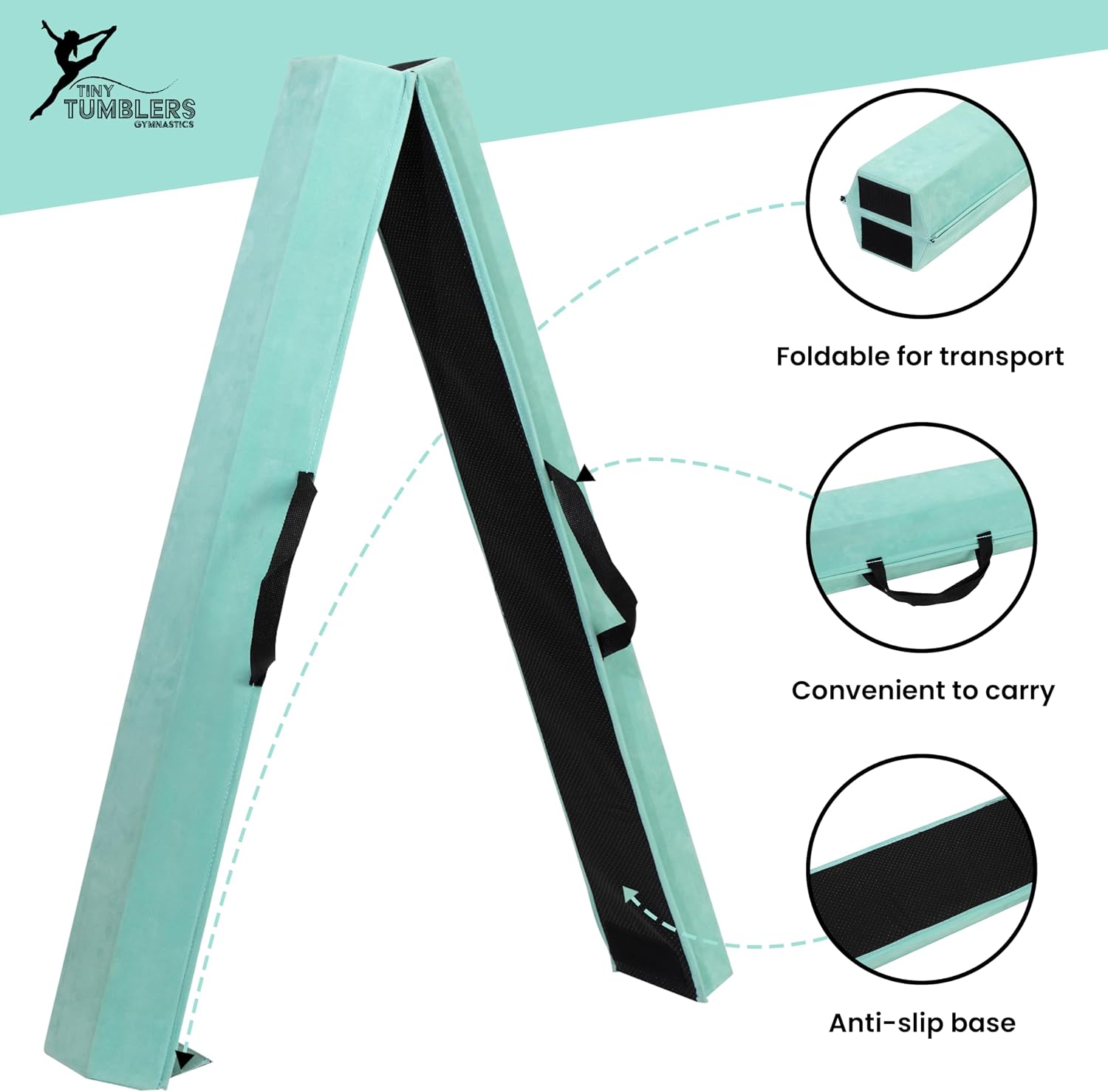 Detalle de Gymnastics Beam For Kids (210/240/270cm) – EVA Foam Balance Beam with Faux Suede, Carry Straps & Flash Cards