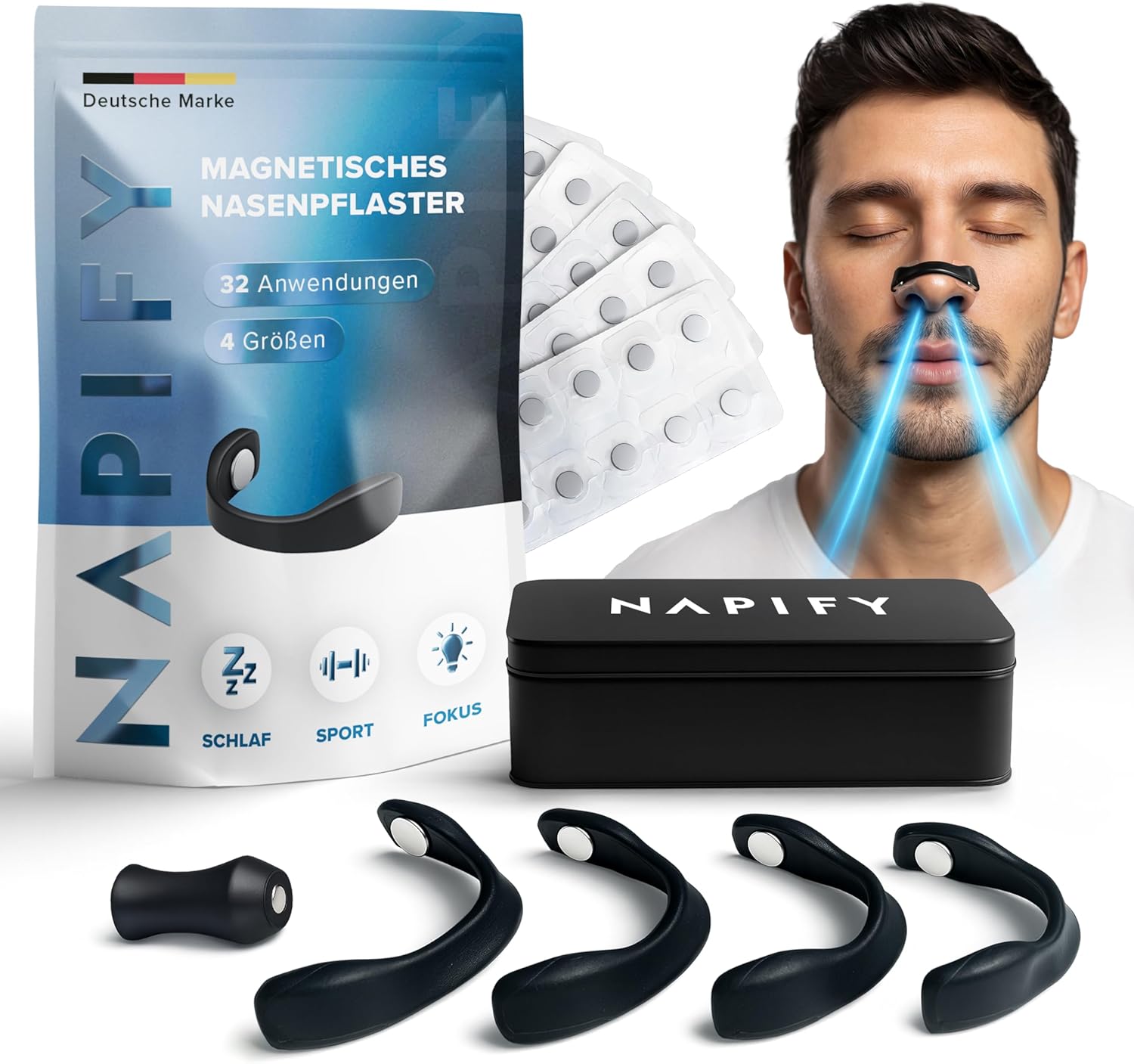 Nasenpflaster Magnet (32 Tage) – magnetische Nasenpflaster gegen Schnarchen