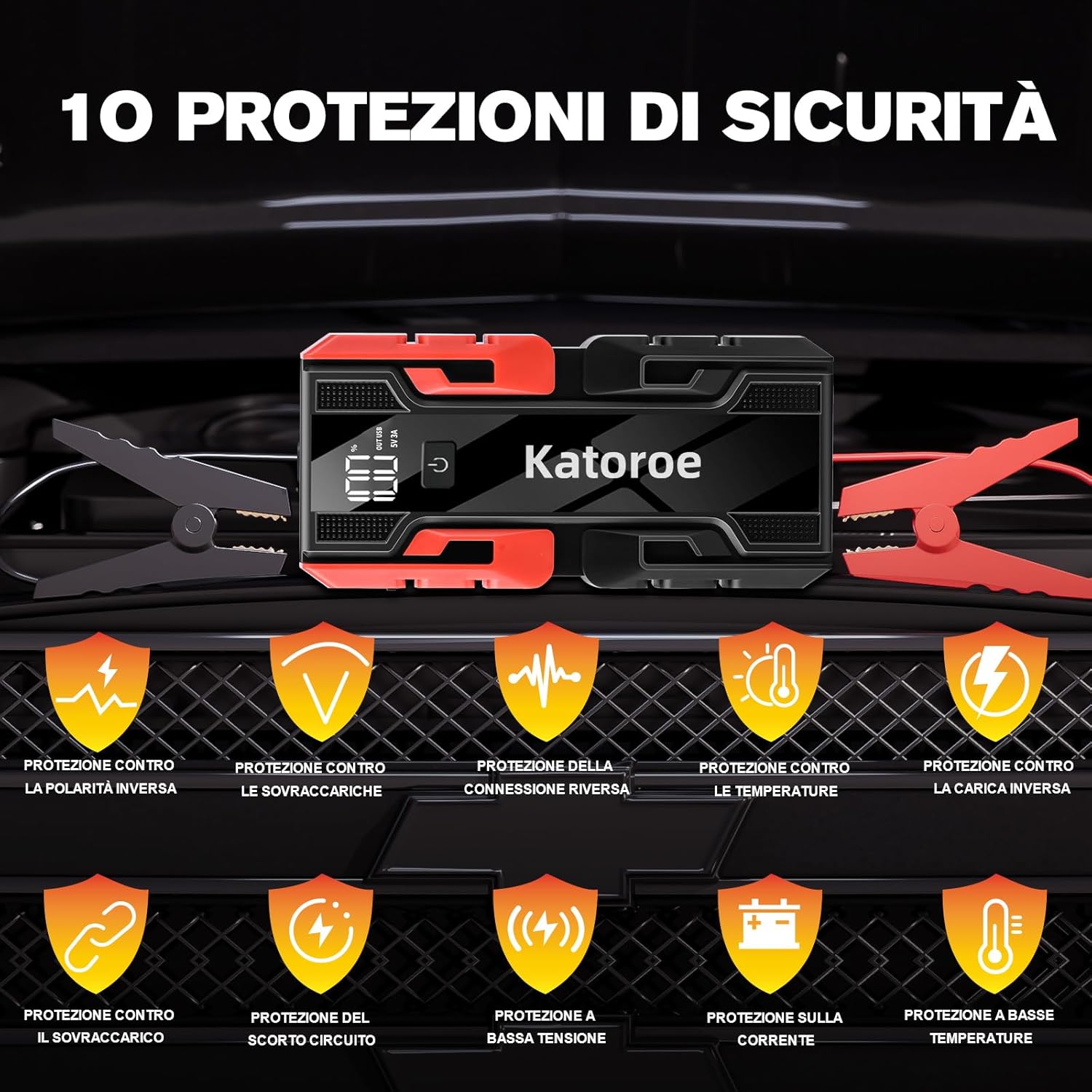 Thumbnail 4 de Avviatore batteria auto 6000A 12V con torcia LED 400 lm e ricarica USB-C