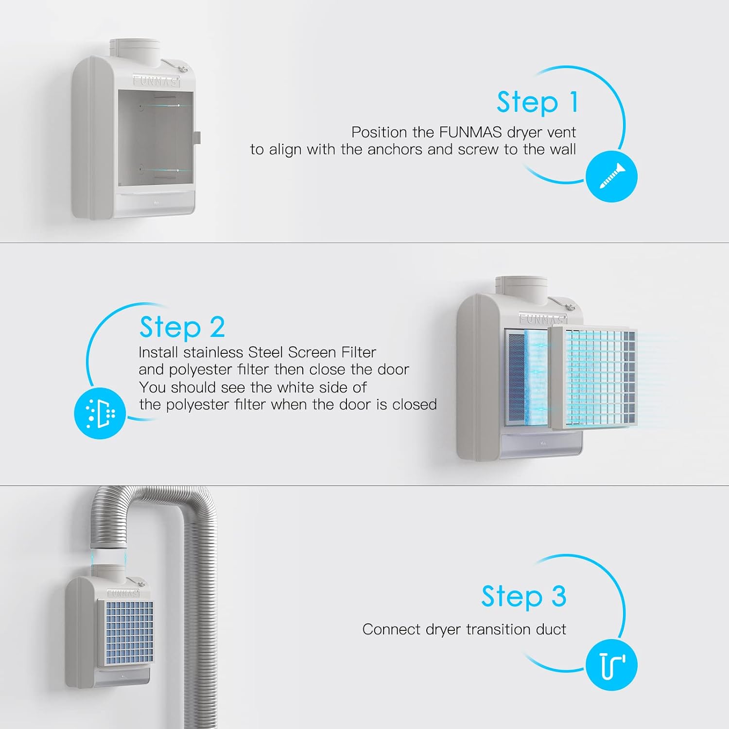 Detalle de FUNMAS Indoor Dryer Vent with Stainless Steel Screen