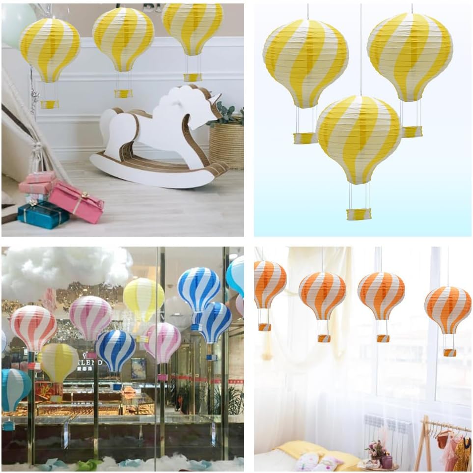 Detalle de Hocansen 3Pcs Yellow Hot Air Balloon Paper Lanterns – 30 cm Hanging Lampshades