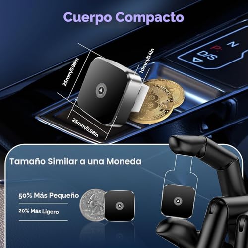 Detalle de Adaptador Inalámbrico 2 en 1 Suoxiom para CarPlay y Android Auto (2026) – WiFi dual banda y Bluetooth 5.0