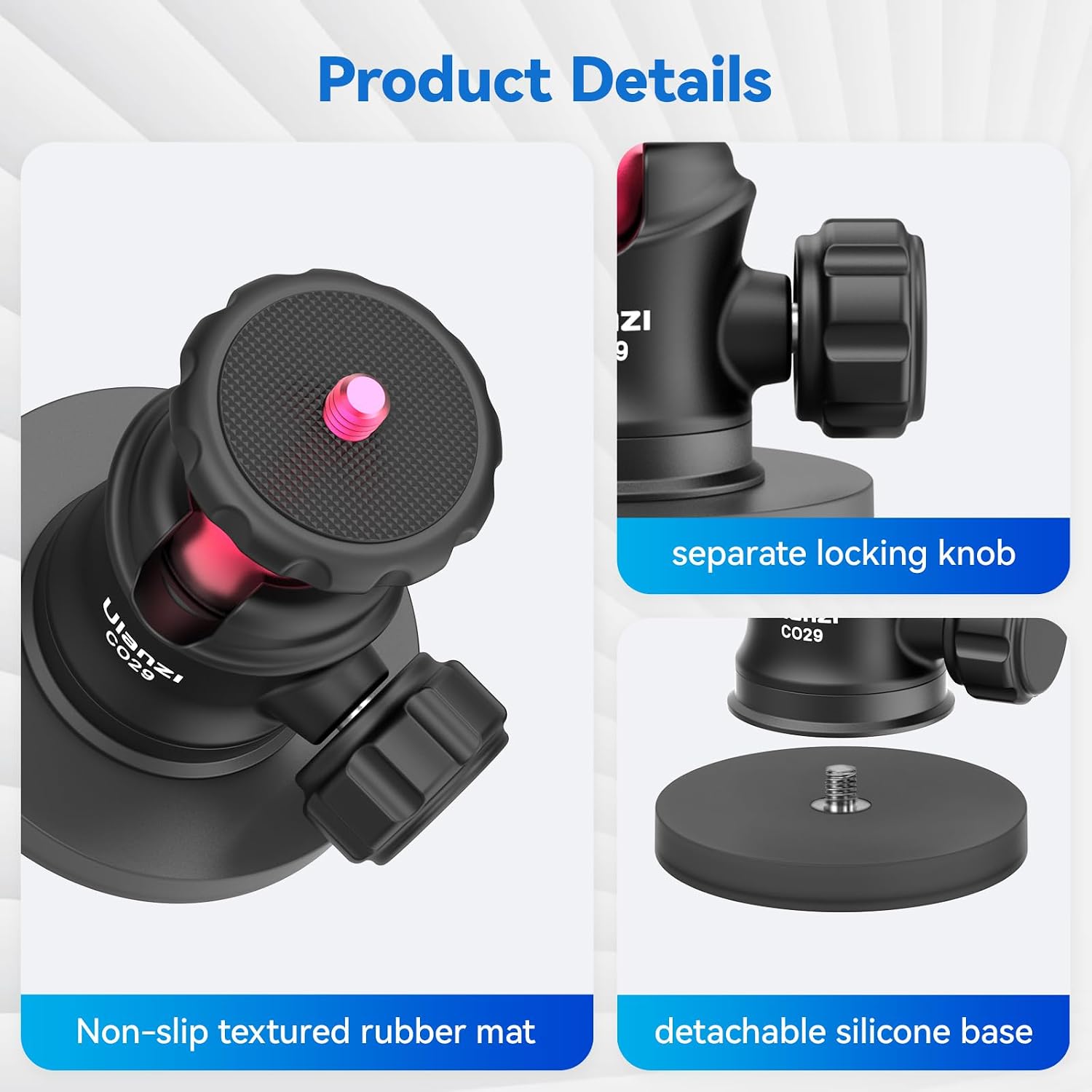 Detalle de ULANZI Support de caméra magnétique avec rotule 360° et 6 aimants intégrés (compat. Hero et DJI Osmo Action)
