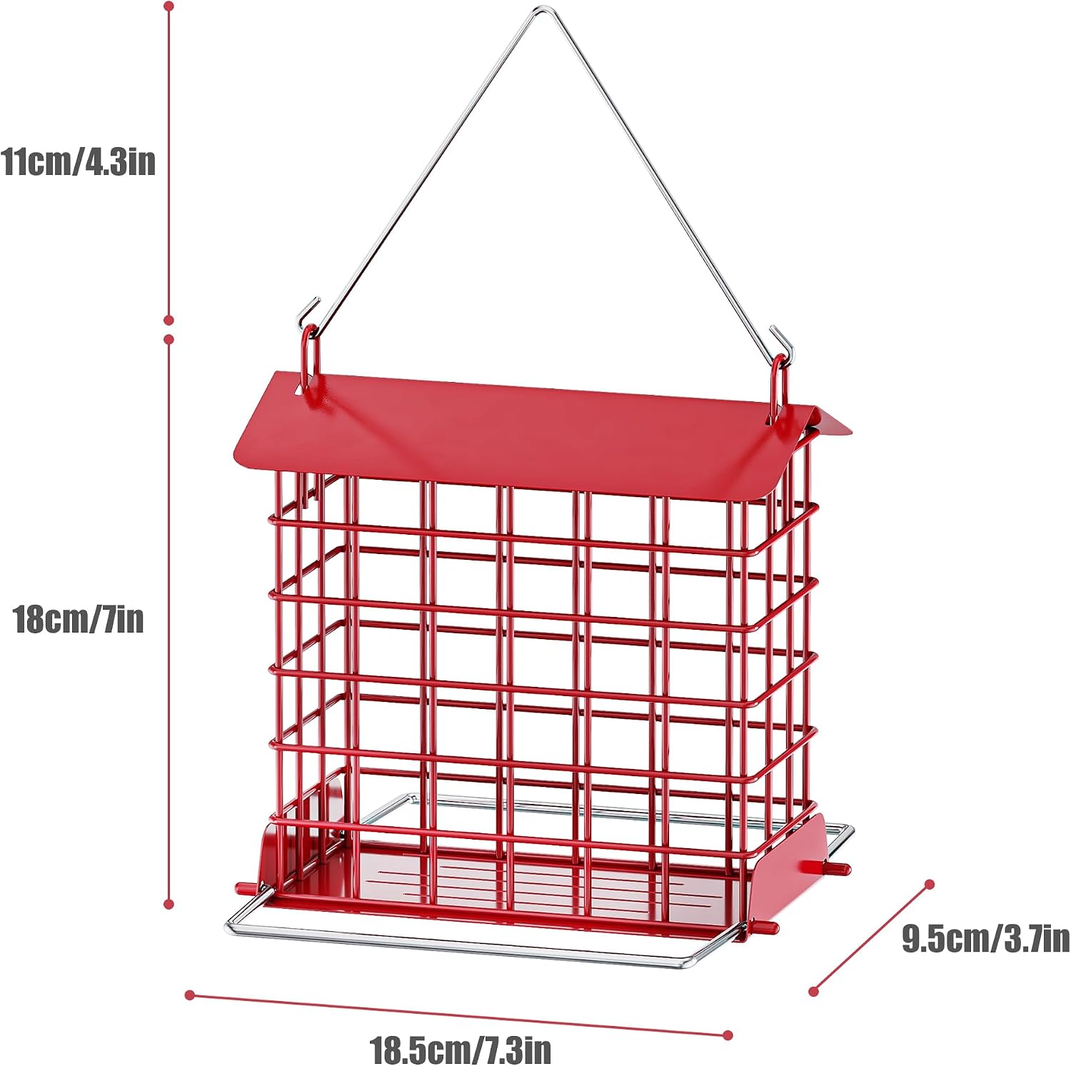 Detalle de HOSUN HSZFWNQ Metal Suet Bird Feeder, Red, with Weather-Resistant Roof