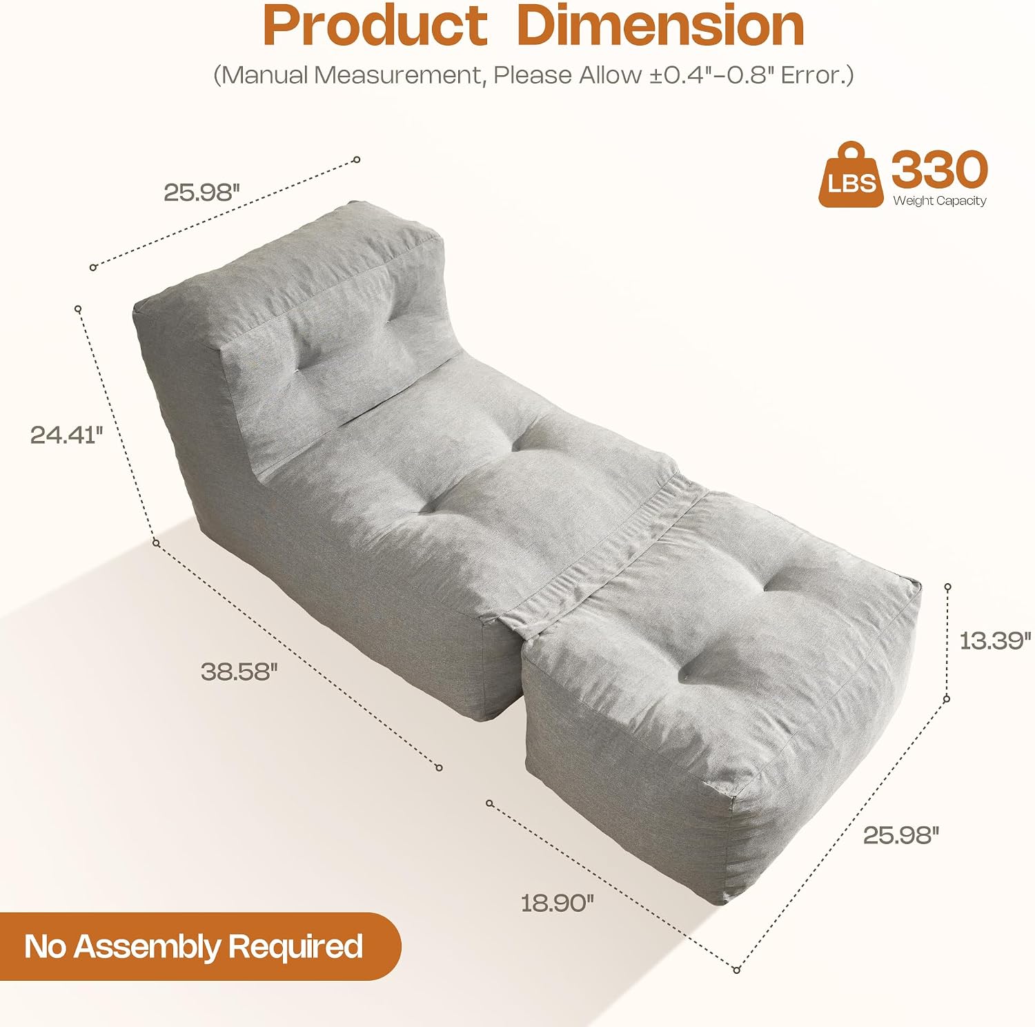 Detalle de Bean Bag Chair with Ottoman, Dark Gray