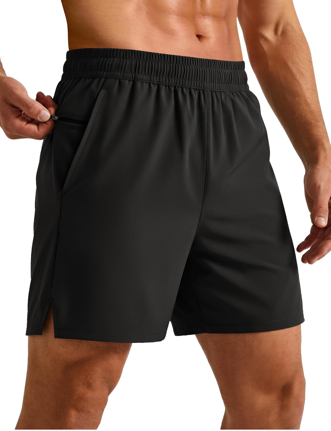Detalle de MAGCOMSEN 5 Inch Running Gym Shorts with Zip Pockets – Lightweight Quick Dry