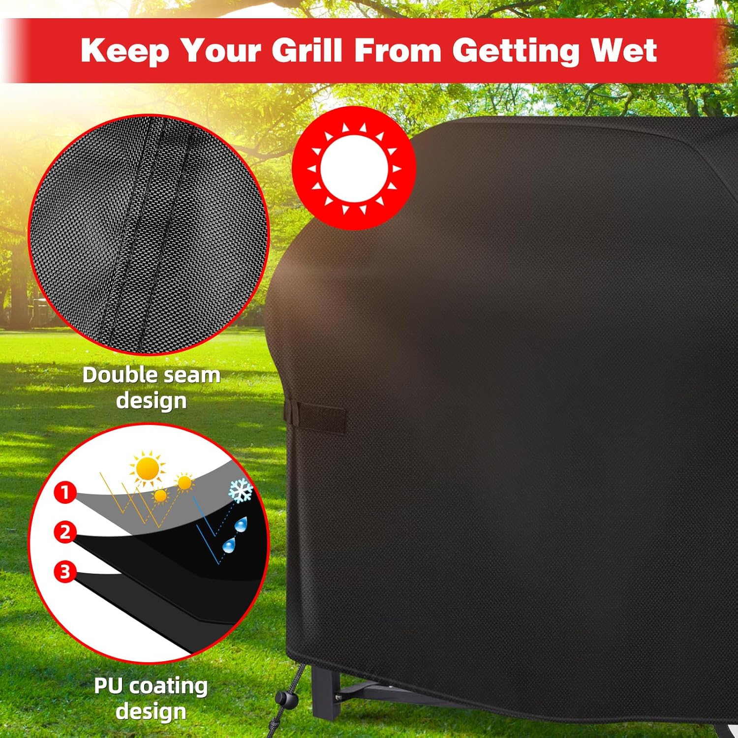 Thumbnail 3 de SPGOOD Wetterfeste Grillabdeckung (420D Oxford) für Gasgrill, 132 x 66 x 110 cm