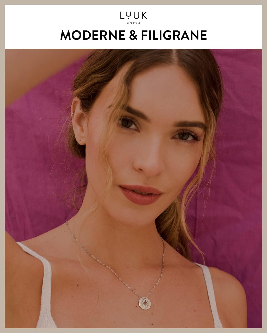 Thumbnail 1 de LUUK LIFESTYLE Collier en acier inoxydable avec pendentif soleil et carte cadeau HAPPINESS – 50 cm