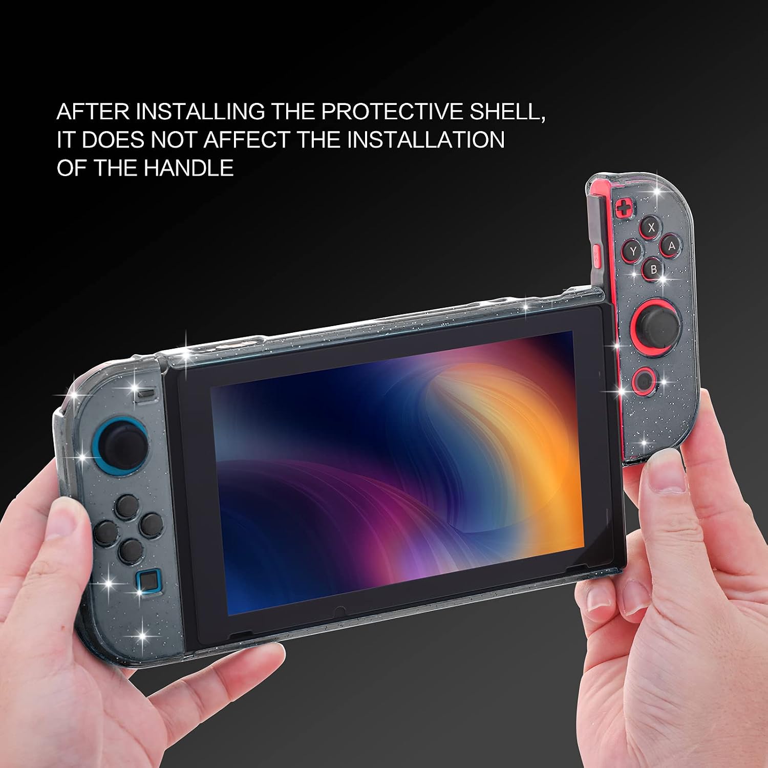 Detalle de HEATFUN Glitter Case for Nintendo Switch, Black Hard Shell with Screen Protector