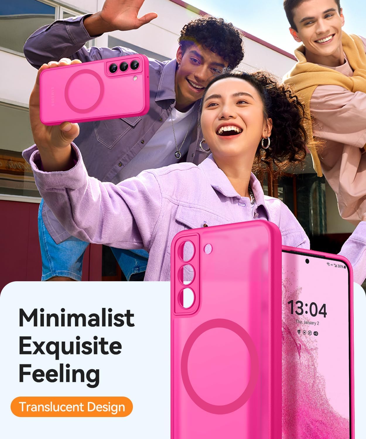 Thumbnail 6 de CANSHN cover magnetica per Samsung Galaxy S22 da 6,1" con protezione fotocamera completa rosa calda