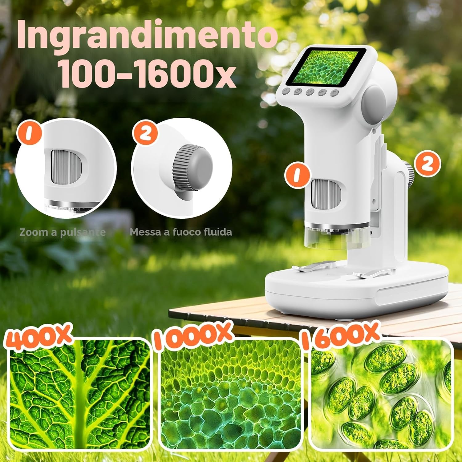 Detalle de HEWEIMEI 1600X Microscopio digitale portatile 2" per bambini 🔬
