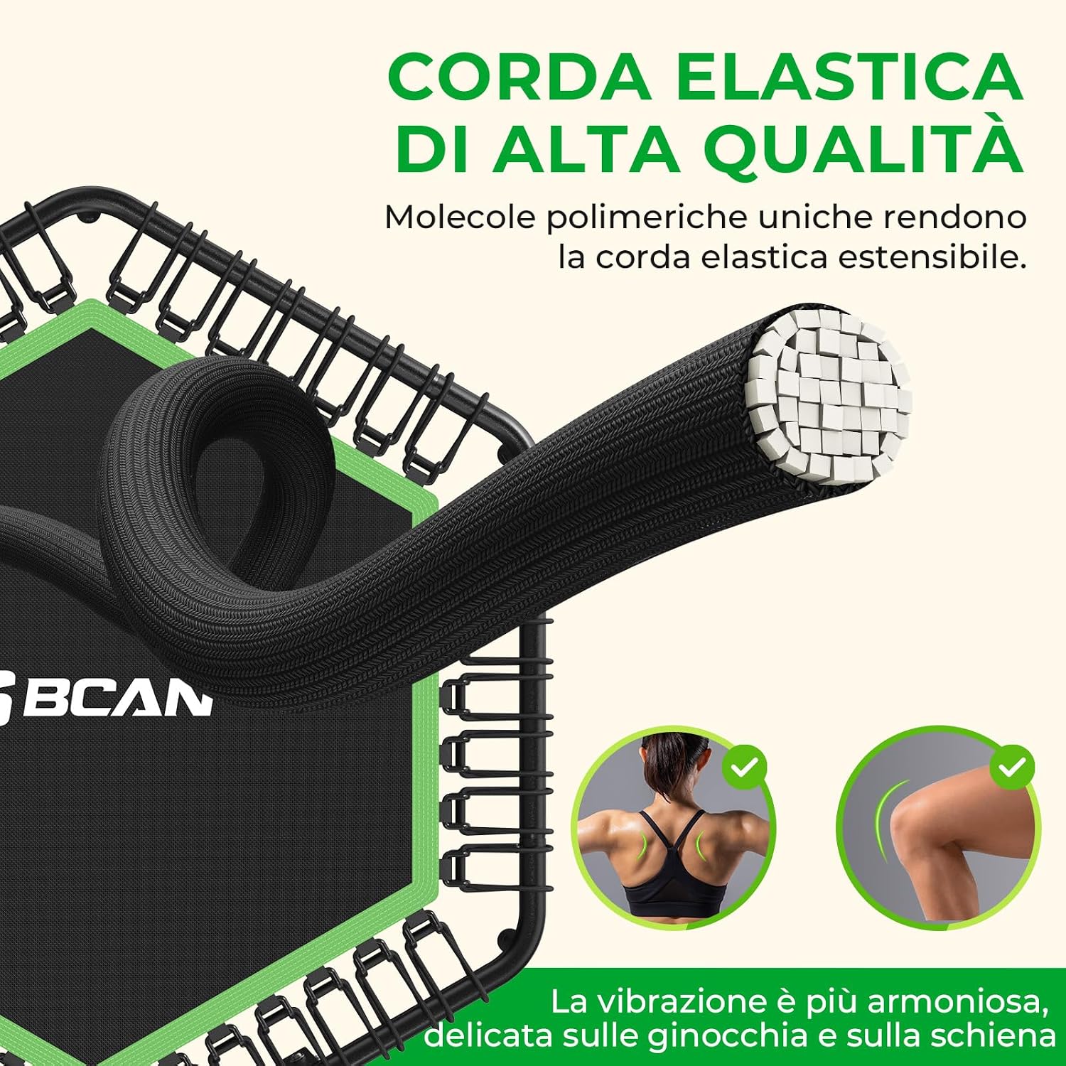 Detalle de Trampolino da interno BCAN Fitness – Ø 122 cm (disponibile Ø 102/130 cm) con maniglie regolabili, silenzioso e a basse vibrazioni