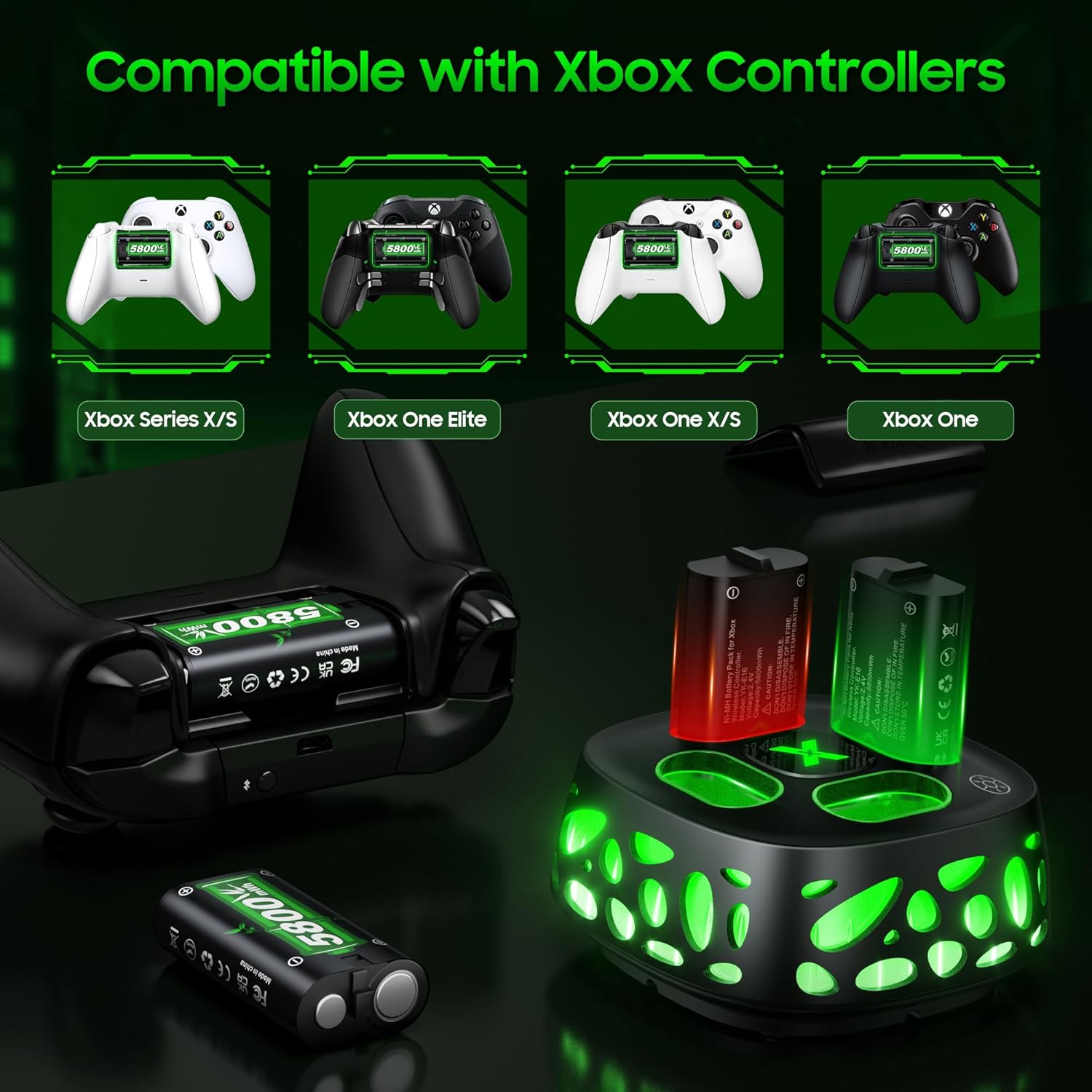 Thumbnail 4 de 5800mWh Rechargeable Battery Pack 4× for Xbox Controllers