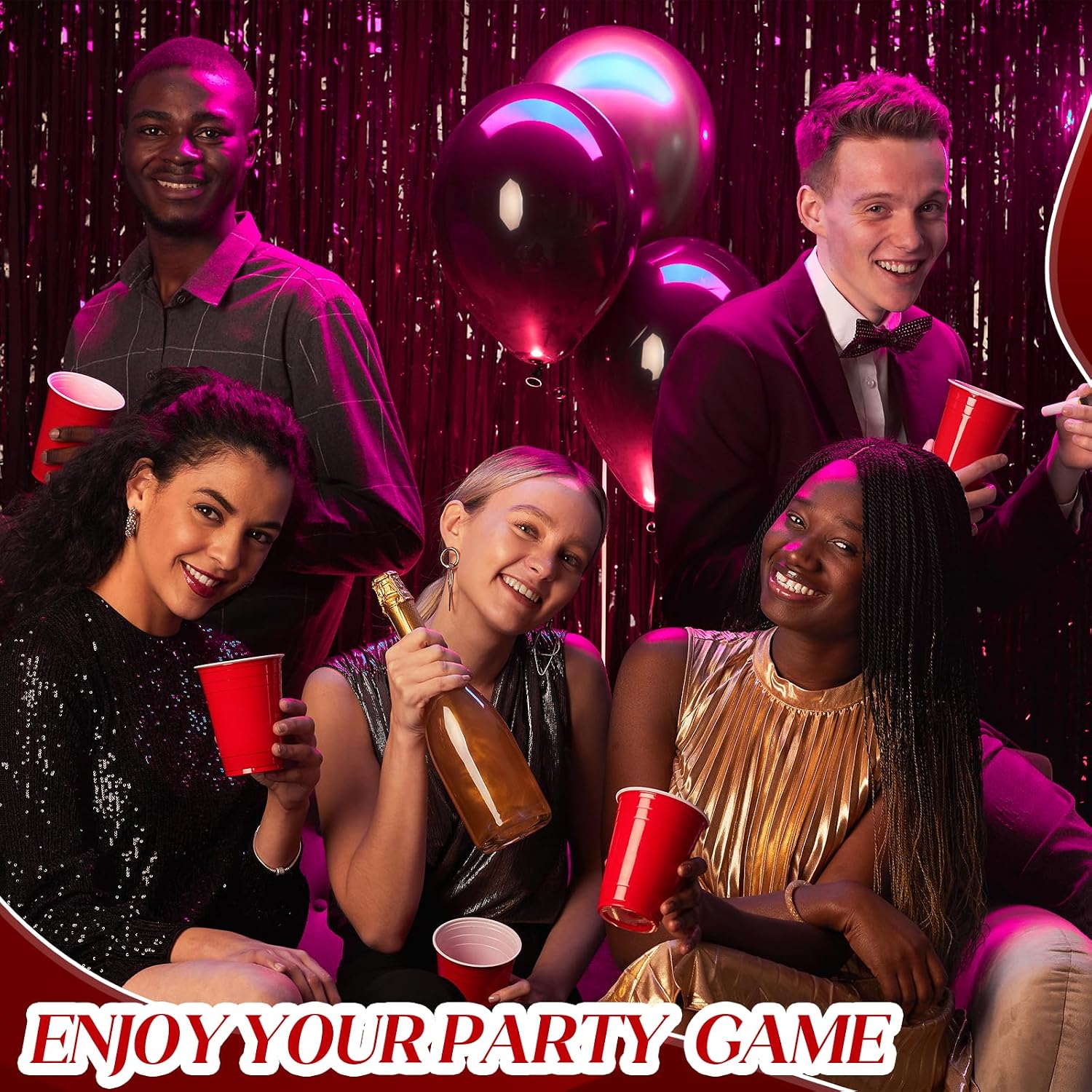 Detalle 2 de DI QIU REN DQR-CA-28 16 oz Red Plastic Party Cups, Stackable, 100 Count