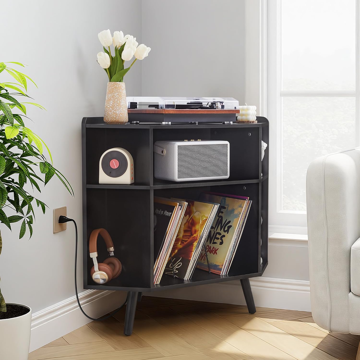 Detalle 2 de MAHYIZYI Corner Record Player Stand, 3-Tier