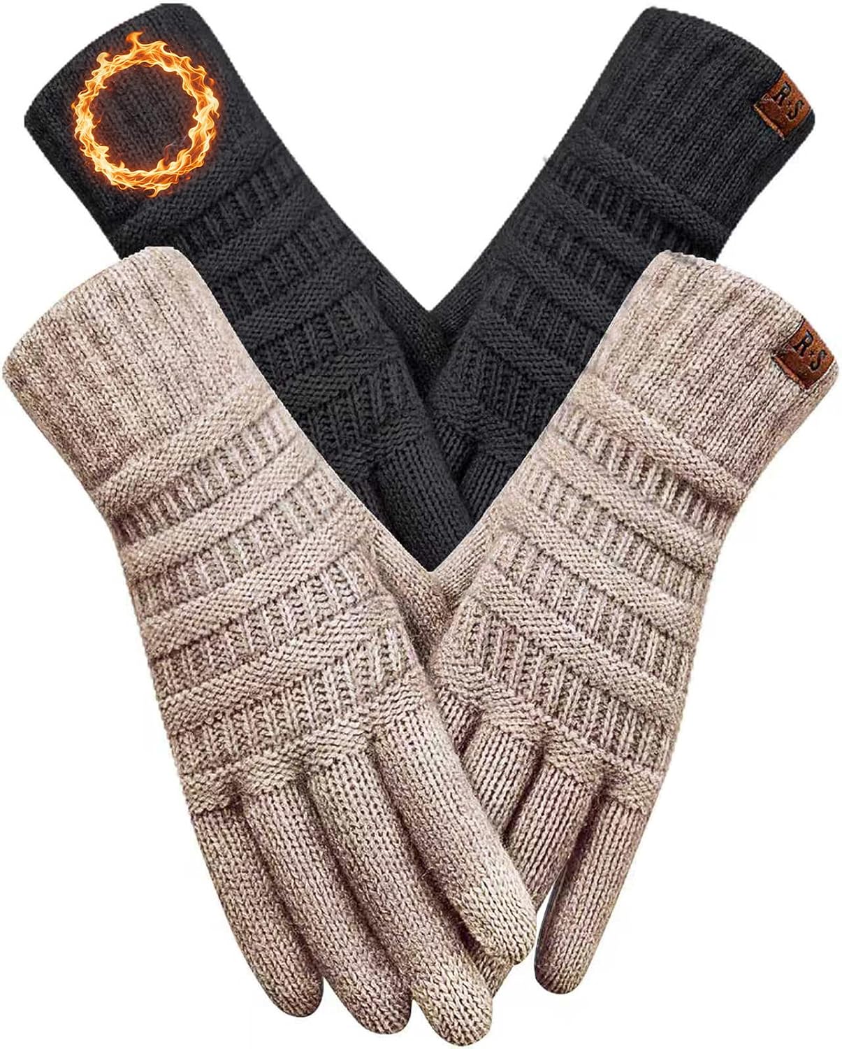 Detalle de REACH STAR Women's Winter Gloves, 2 Pairs, Touchscreen Knit with Thermal Lining