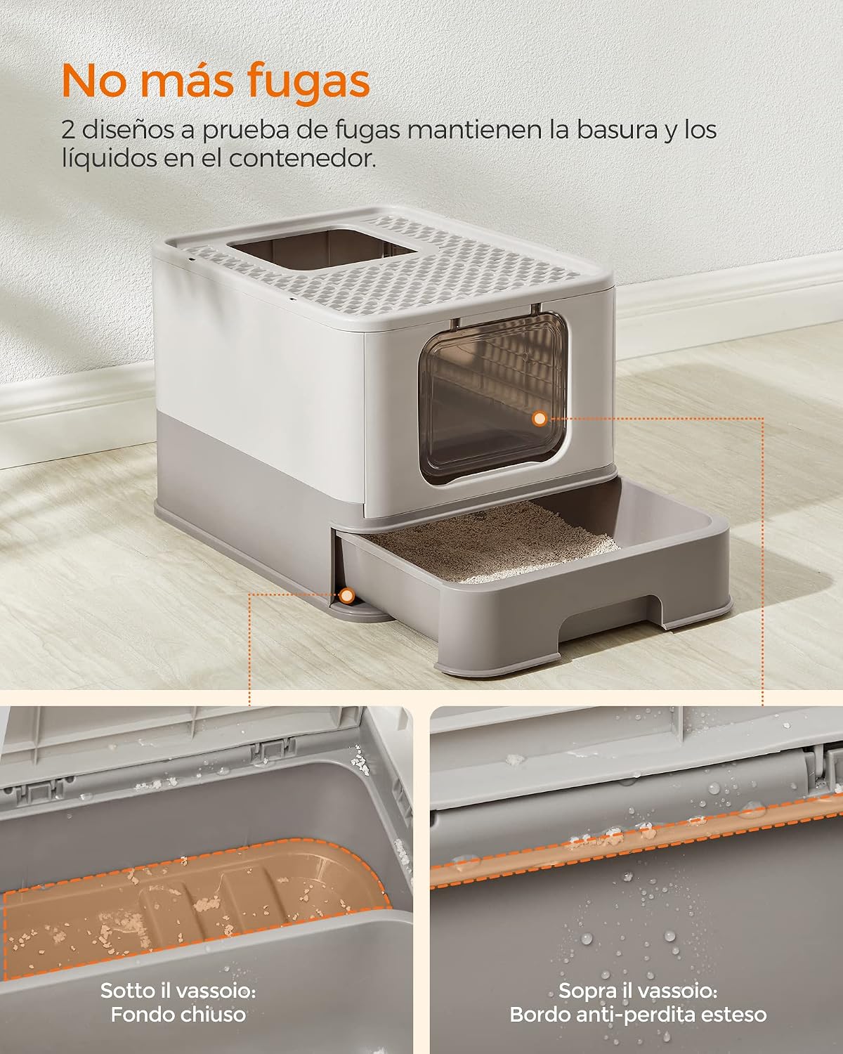 Thumbnail 3 de Feandrea Arenero para Gatos PPT001G01: caja de arena con bandeja deslizante y entrada versátil para gatos grandes