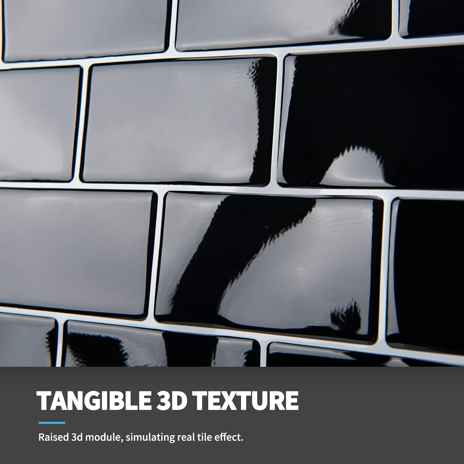 Detalle 2 de Art3d A17000BK zelfklevende spatwandtegels, 30 x 30 cm, glanzend zwart