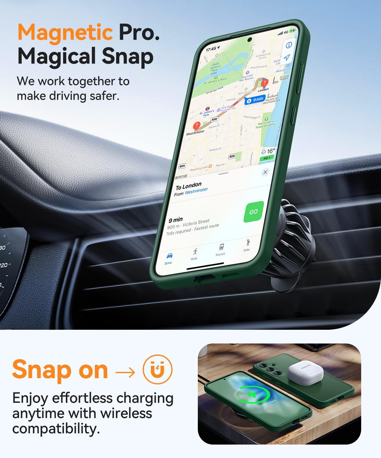 Thumbnail 4 de CANSHN Magnetic Case for Samsung Galaxy S25 (6.2-inch) – Deep Green, translucent matte, shockproof protection